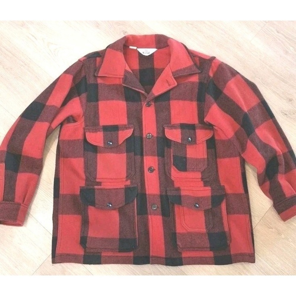 Vintage 70s Woolrich Buffalo Plaid Wool Mackinaw Cruiser Hunting Jacket Mens M